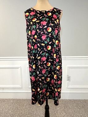 Dress Works Flamingo Print Summer Dress Vibrant Resort Beachwear Stretchy Size M